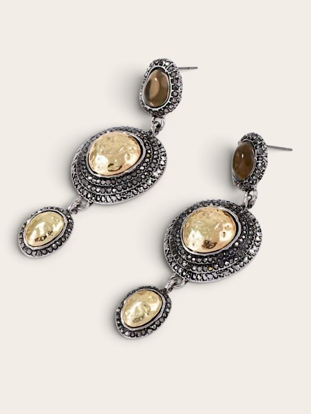 Rhinestone Encrusted Bohemian Vintage Chic Mixed Metal Dangles 2.55"lx.82"w NWOT
